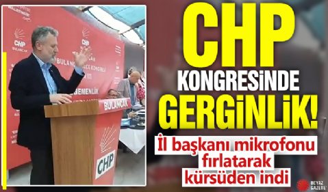 Giresun'da CHP kongresinde gerginlik! İl başkanı mikrofonu fırlatarak kürsüden indi