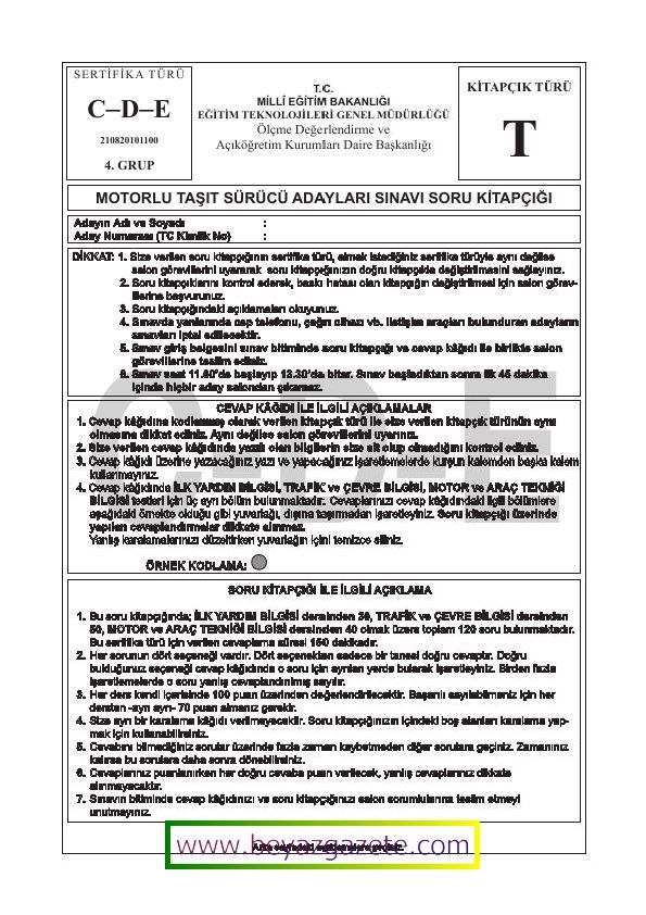 C-D-E Grubu Ehliyet Sınav Soruları