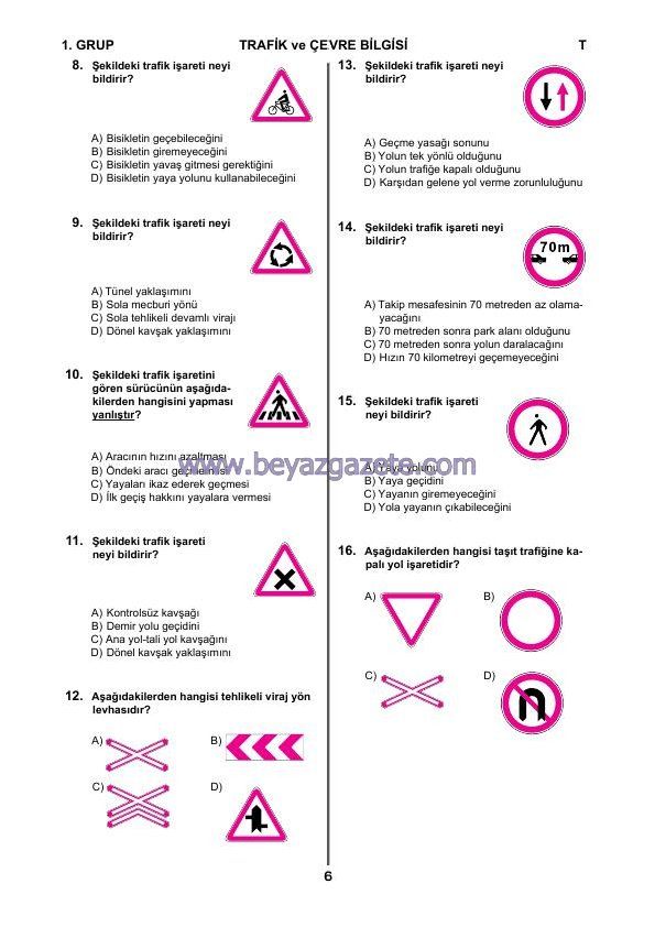 A1-A2 Grubu 12 Şubat Ehliyet Sınavı Soru Ve Cevapları