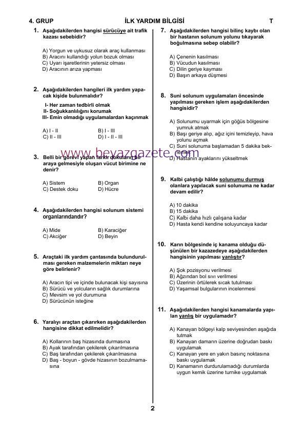 CDE Sınıfı 16 Nisan 2011 Ehliyet Sınavı Soru ve Cevapları