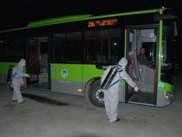 Belediye otobüsleri dezenfekte ediliyor