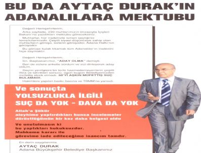 Aytaç Durak'tan Adanalılara Mektup