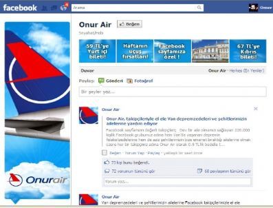 Onur Air’den Depremzede ve Şehit Ailelerine `sanal` Yardım