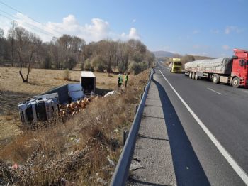 Kavşakta Duramayan Tır Devrildi, Mayalar Etrafa Dağıldı