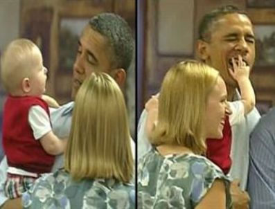 Bebek, Barack Obama'nın burnunu görünce...