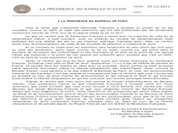 PARIS BAROSU - Aydın Barosu’ndan Fransız Hukukçulara Çağrı