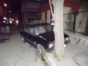 Ağaca Çarpan Otomobil Alev Aldı