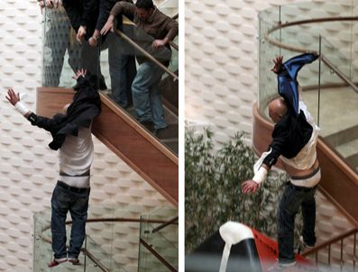 Katil zanlısı kendini aşağı böyle attı