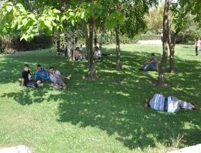 Sıcaktan Bunalan Vatandaşlar Parkta Serinliyor