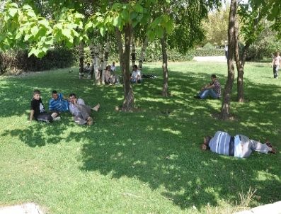 Sıcaktan Bunalan Vatandaşlar Parkta Serinliyor