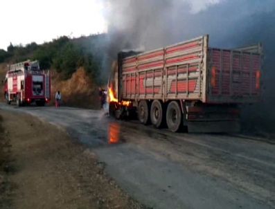 Kamyon seyir halinde alev aldı