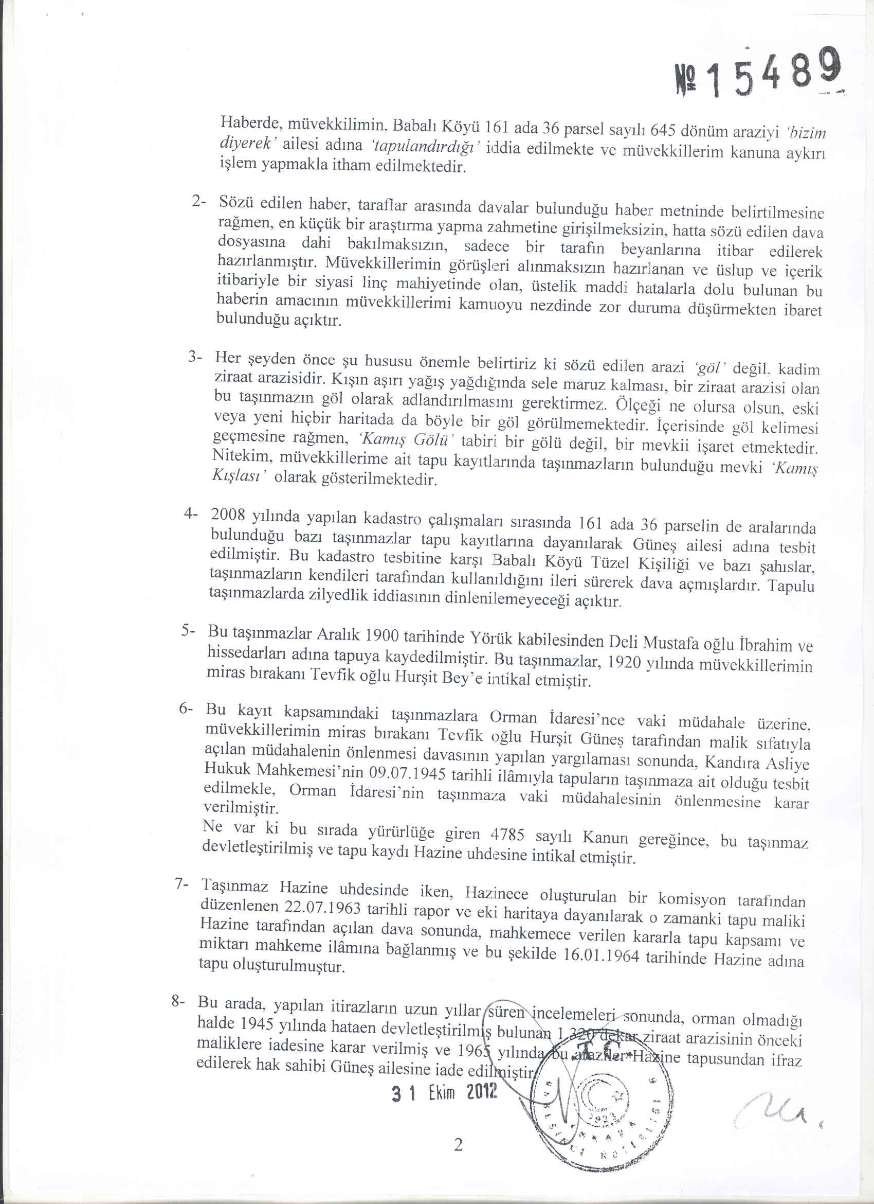 Cevap ve düzeltme metnidir