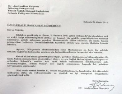 Yunan Doktordan Türk Doktorlara Teşekkür Mektubu