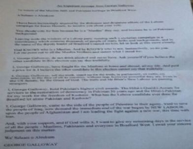 Galloway'in Seçim Kampanya Mektubu: Kimin Müslüman Olduğunu Ancak Allah Bilir