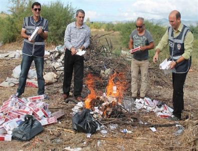 Selçuk'ta Bin 350 Paket Kaçak Sigara İmha Edildi