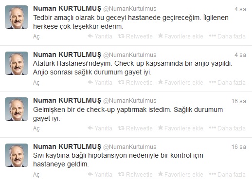 Numan Kurtulmuş anjiyo oldu