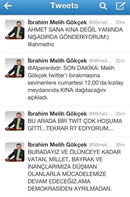 Melih Gökçek Twitter'a geri döndü