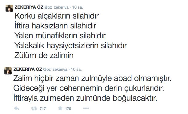 Zekeriya Öz'den operasyon tweeti
