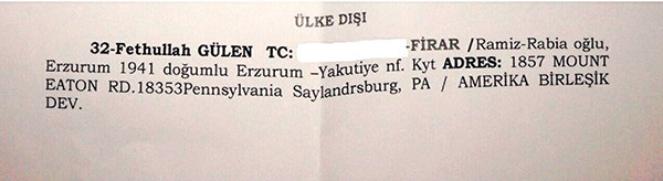 32 numara Fethullah Gülen