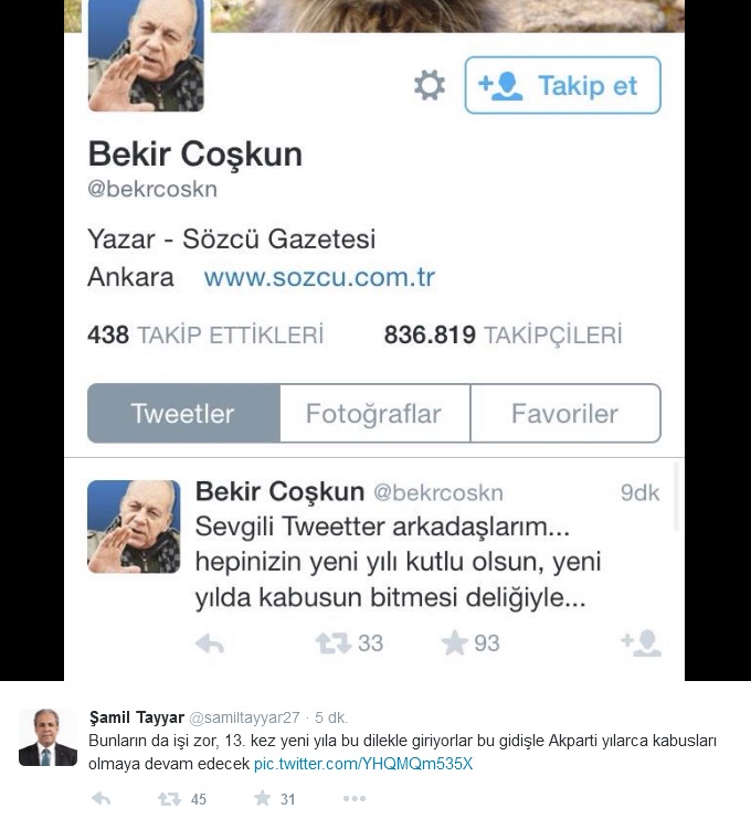 Şamil Tayyar, Bekir Coşkun'u fena ti'ye aldı