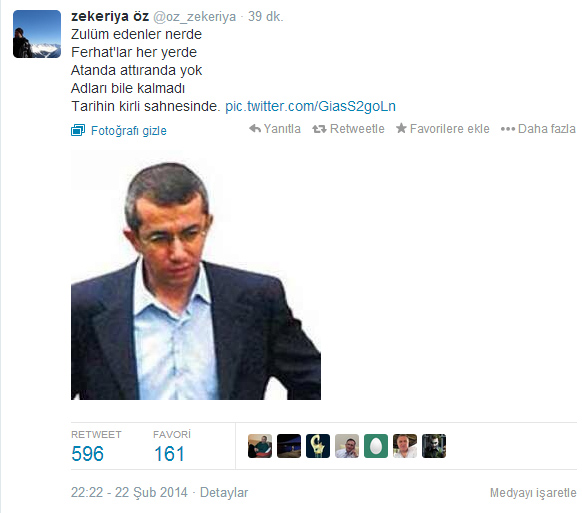 Zekeriya Öz'den Ferhat'lı tweet!