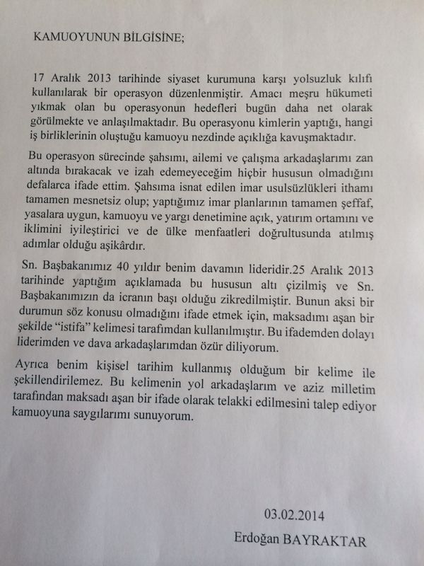 Erdoğan Bayraktar özür diledi