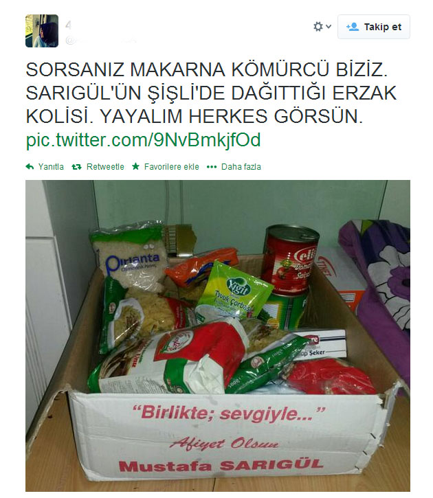 Mustafa Sarıgül'ün dağıttığı yardım kolisi