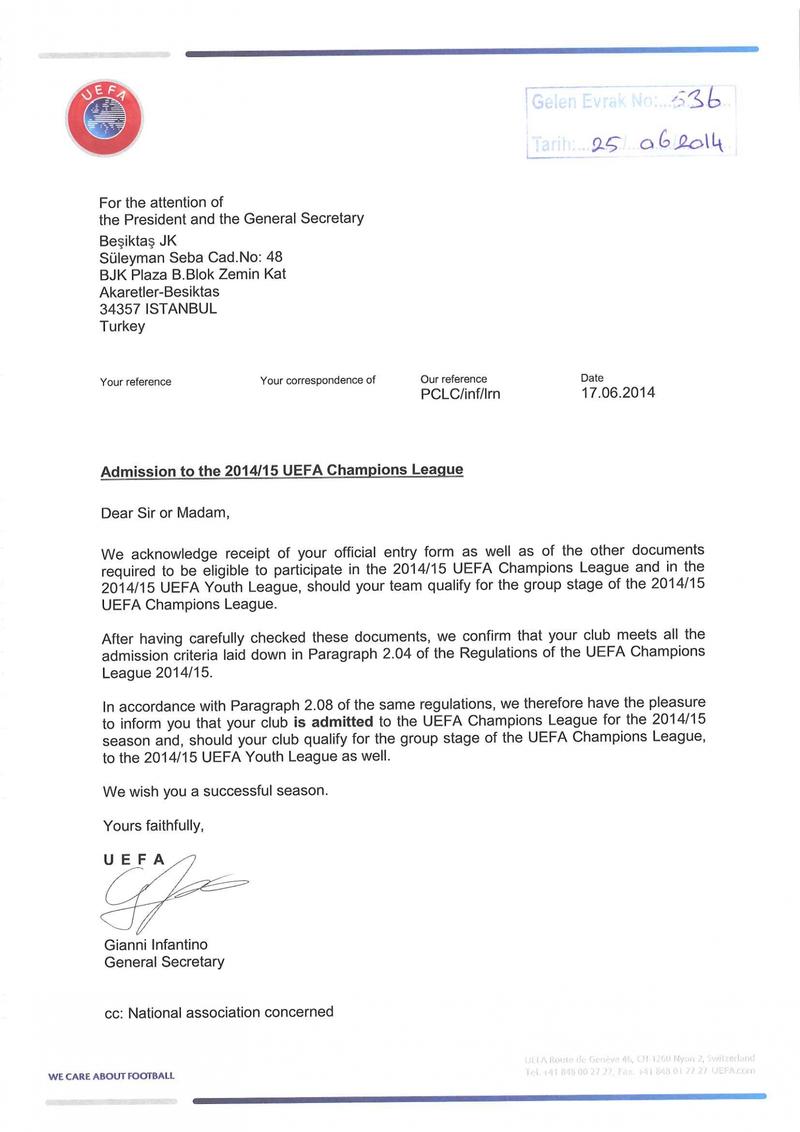 UEFA'dan Beşiktaş'a Şampiyonlar Ligi'ne katılım daveti