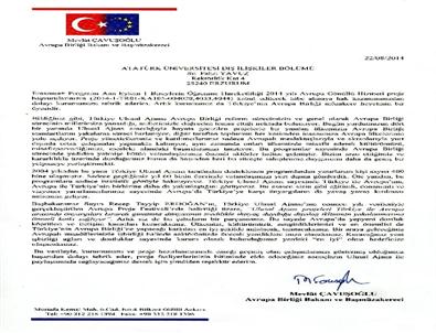 Avrupa Birliği Bakanlığı'ndan A.ü. Dış İlişkiler Ofisine Tebrik Mektubu