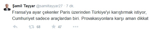 Şamil Tayyar'dan Cumhuriyet tweeti