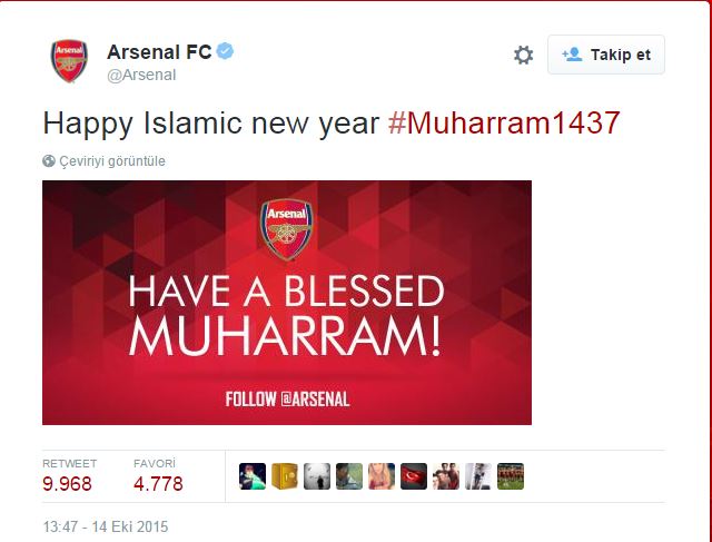 Arsenal'den 'Hicri Yılbaşı' Paylaşımı