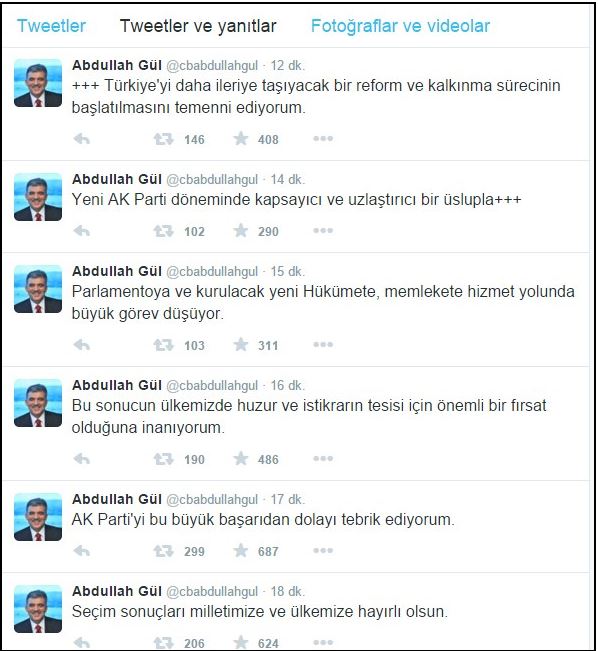 Abdullah Gül'den AK Parti'ye tebrik