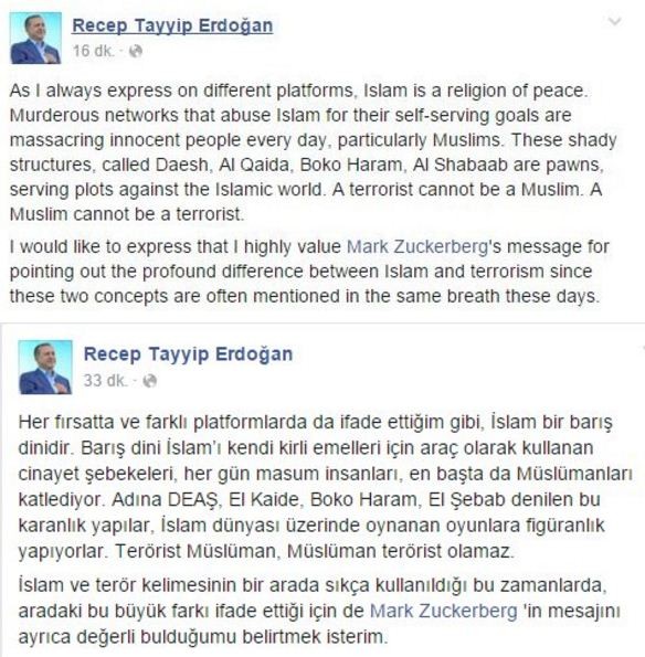 Erdoğan'dan Mark Zuckerberg'e teşekkür