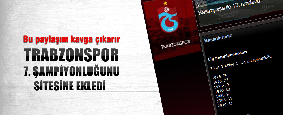Trabzonspor 7. Şampiyonluğunu Resmi Sitesine Ekledi