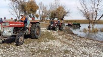 YARDIM TALEBİ - Gölde Mahsur Kalan Traktörü, Traktörlerle Kurtardılar