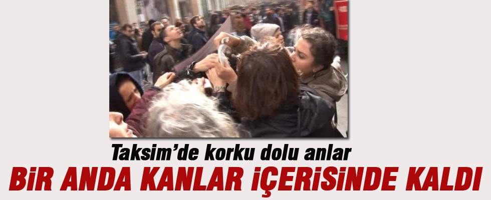 Taksim'de Eylemci Kadının Kafasına Kalas Düştü