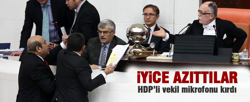 HDP'li vekil mikrofonu kırdı!