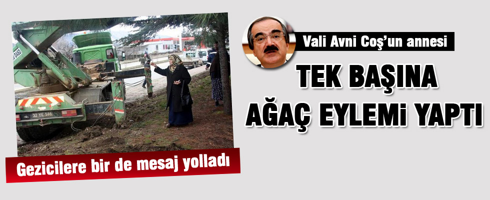 Vali Coş'un annesinden tek başına çevre eylemi