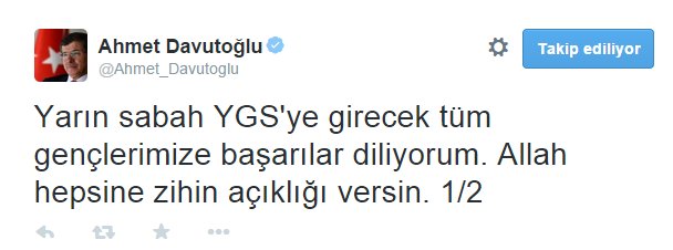 Başbakan Davutoğlu, Ygs’ye Girecek Öğrencilere Başarı Diledi