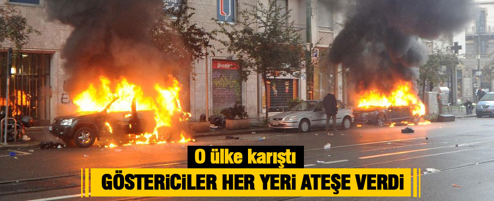 Göstericiler Milano'yu yaktı