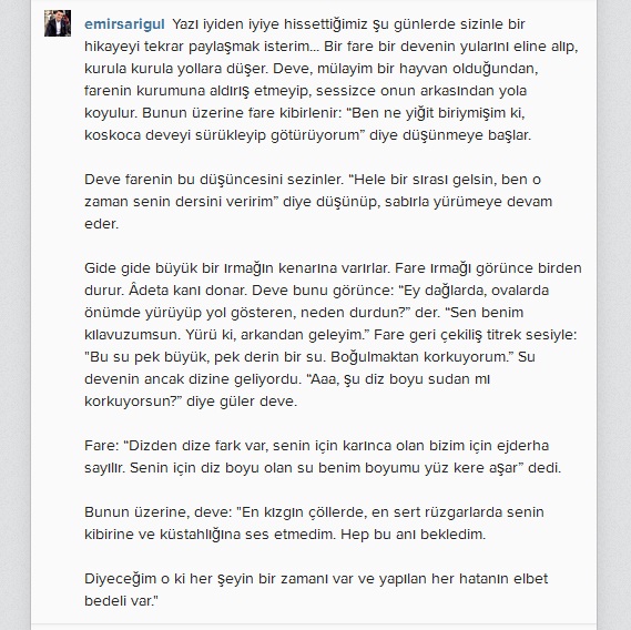 Emir Sarıgül'den manidar hikaye