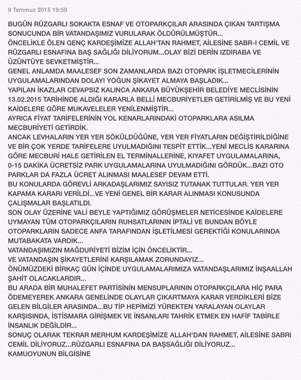 Melih Gökçek'ten 'otopark' açıklaması