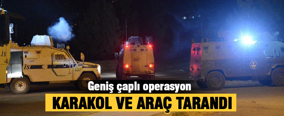 Polis karakolu ve polis aracı tarandı