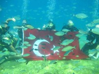 TERÖRE LANET - Büyük Zaferi Deniz Dibinde Türk Bayrağı Açarak Kutladılar
