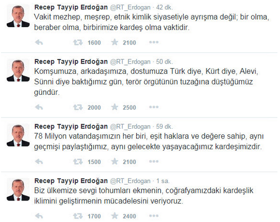 Cumhurbaşkanı Erdoğan Twitter'dan açıklamalarda bulundu