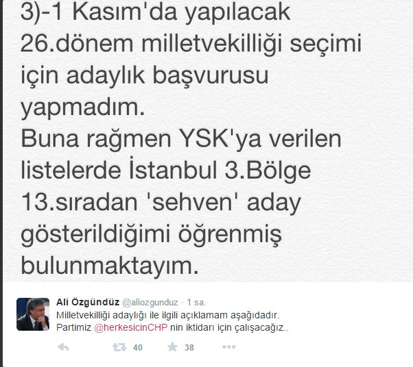 Ali Özgündüz'den adaylık açıklaması