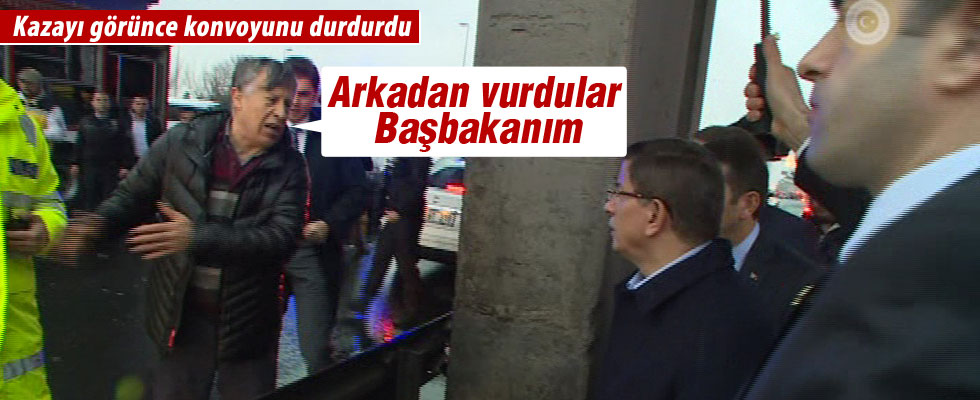 Başbakan Davutoğlu, kazayı görünce konvoyunu durdurdu