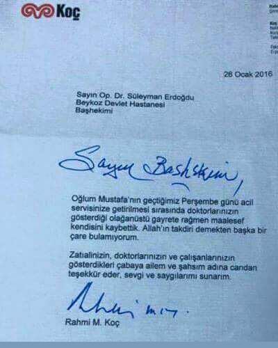 Rahmi Koç'tan duygusal mektup