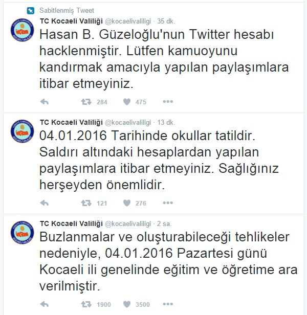 Valiliğin sitesini hackleyip kar tatili ilan ettiler