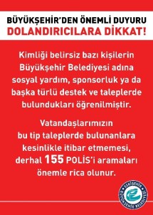 Büyükşehir Belediyesi'nden Dolandırıcı Uyarısı